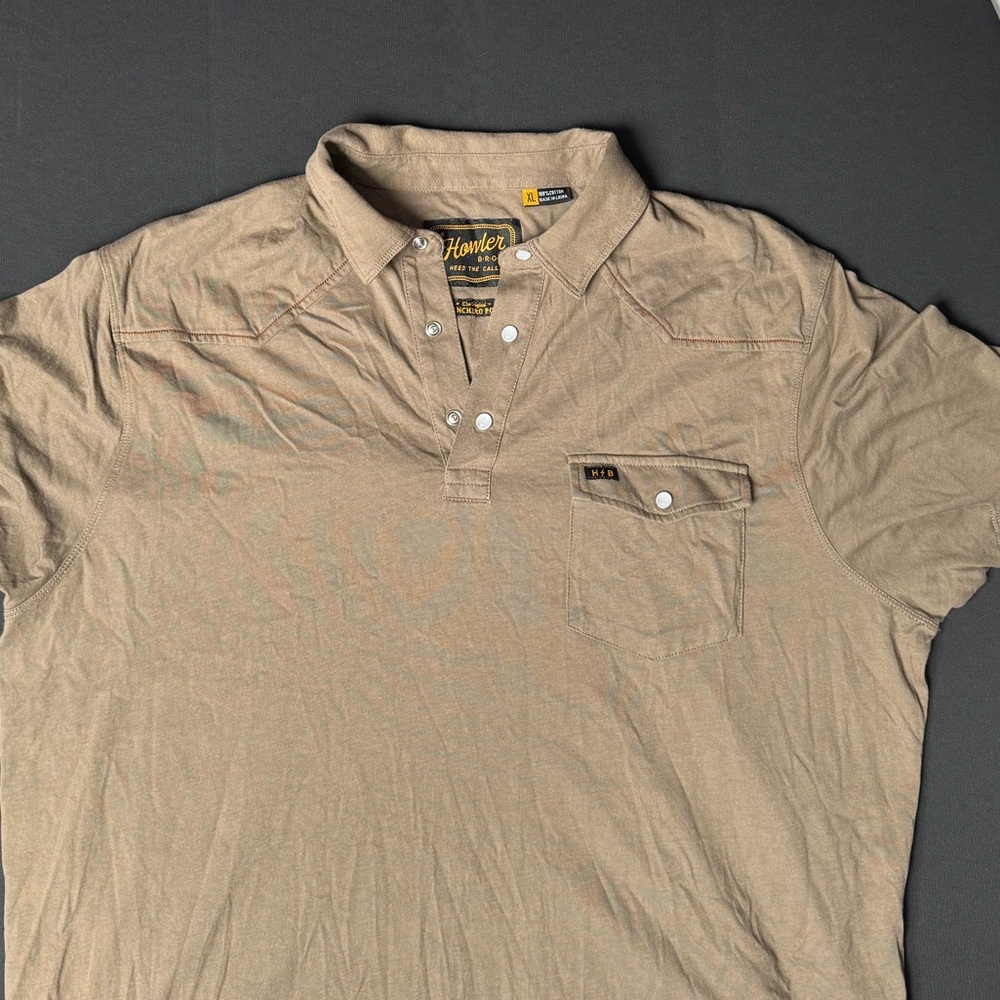 Howler Brothers Tan Pearl Snap Polo Shirt